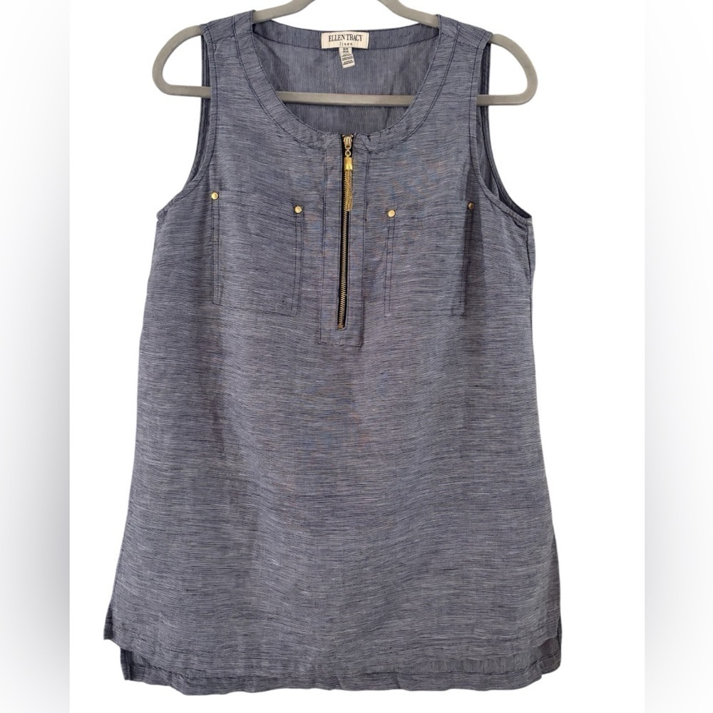 Ellen Tracy Linen and Cotton Blend Tunic Top EUC